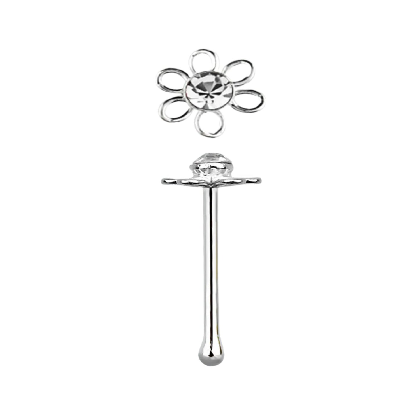 Straight nose stud with  flower shaped top ( sterling silver )
