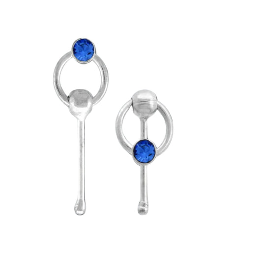 Straight nose stud with a round crystal on slave hoop ( sterling silver )