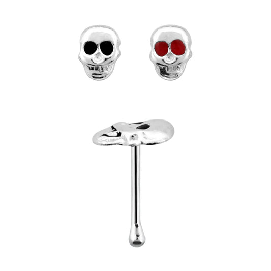 Straight nose stud with skull shaped top ( sterling silver )