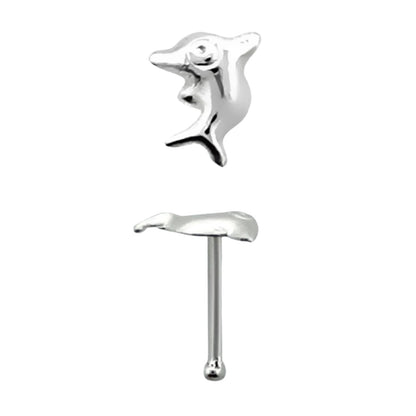 Straight nose stud with fish top ( sterling silver )