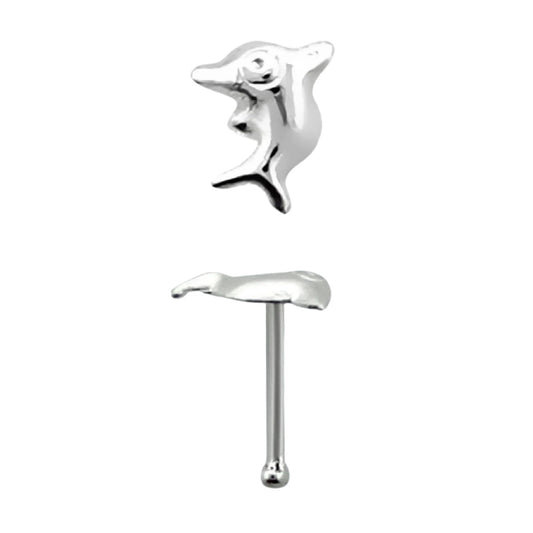Straight nose stud with fish top ( sterling silver )