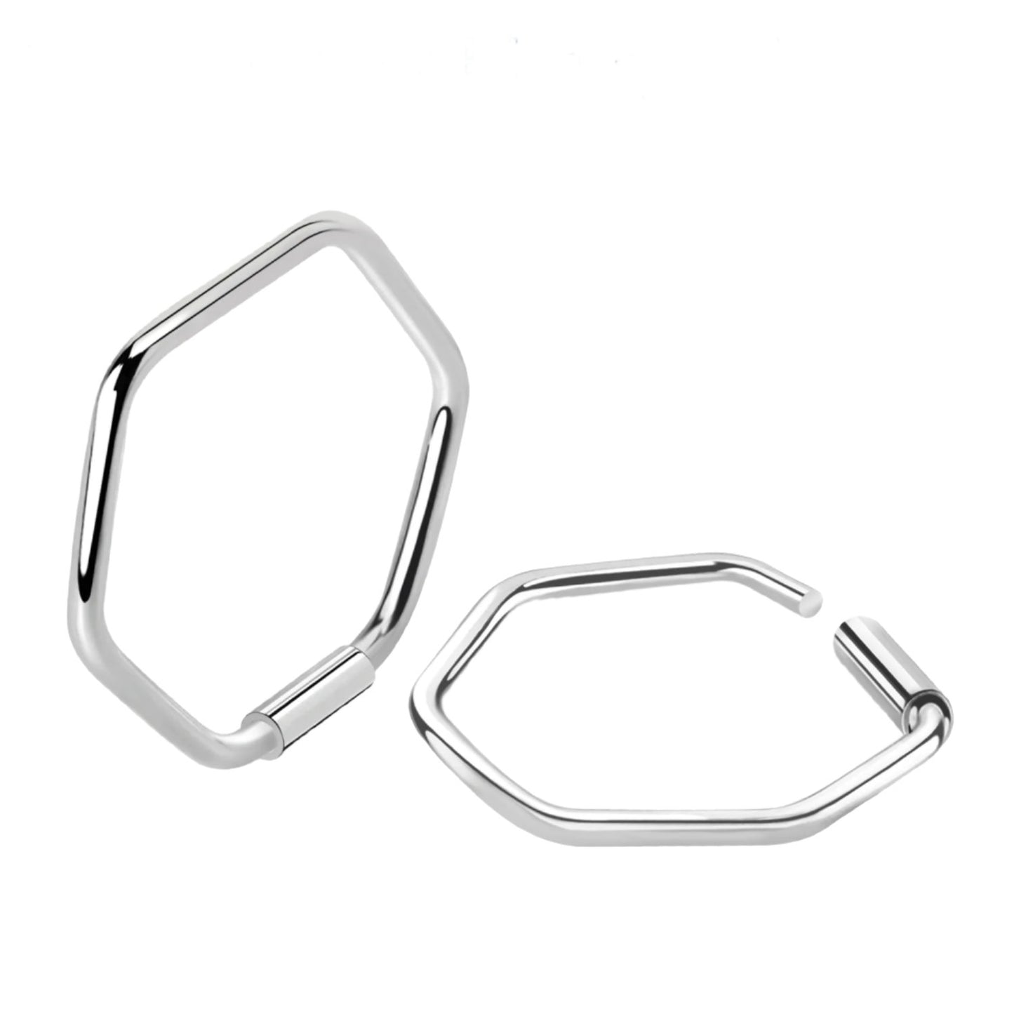 Continuous Piercing ring hexagon bar closure ( sterling silver )