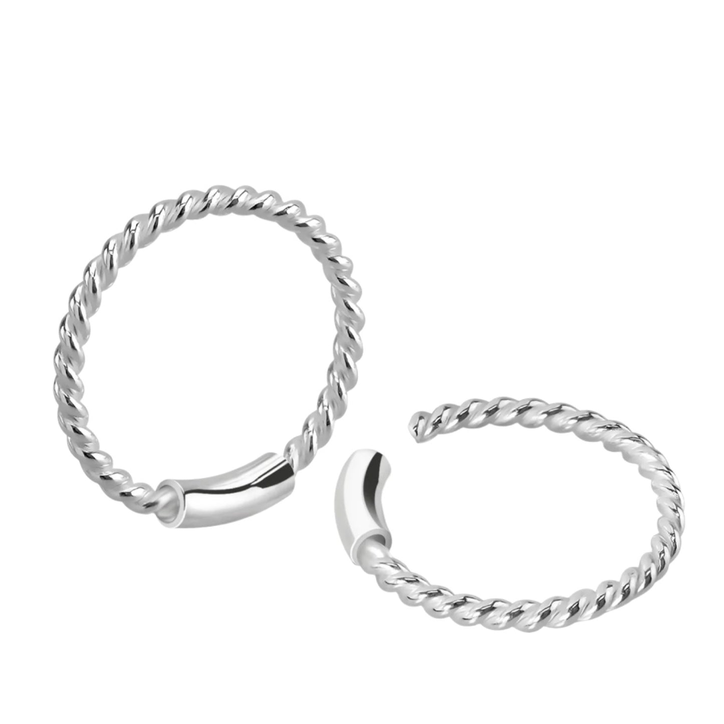 Continuous Piercing ring twisted wire bar closure ( sterling silver )