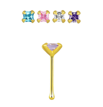 Straight nose stud with 2mm square cz ( gold )