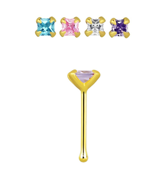 Straight nose stud with 2mm square cz ( gold )