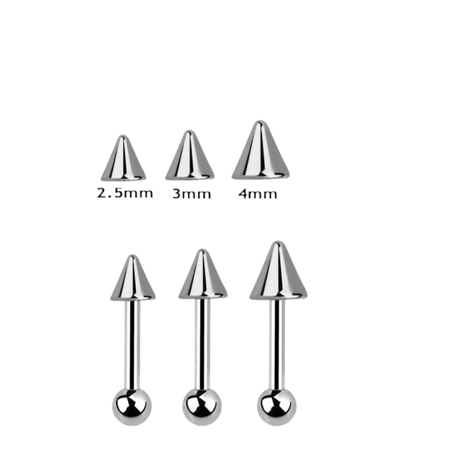 Barbell with 3mm lower ball and 2.5mm to 5mm upper cone ( surgical steel )