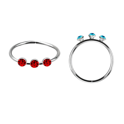 Continuous Nose ring with three 1.5mm crystals top ( sterling silver )