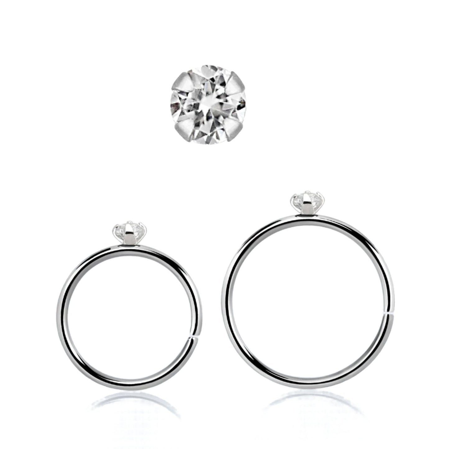 Continuous Nose ring with a 1.5mm round Cubic Zirconia stone ( sterling silver )