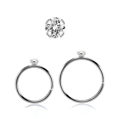 Continuous Nose ring with a 1.5mm round Cubic Zirconia stone ( sterling silver )