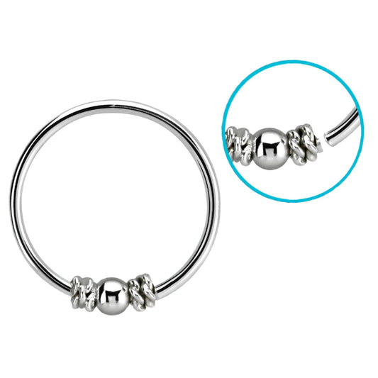 Continuous ring with wire design and small bead ( sterling silver )