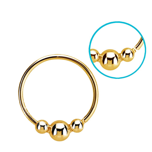 Continuous ring with 3mm bead and two small 2mm beads ( sterling silver / gold )