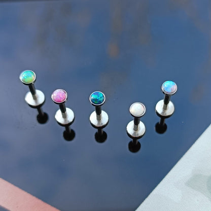 Labret with synthetic opal head ( surgical steel )