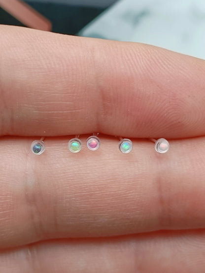 Straight nose stud with 1.5mm round synthetic opal ( acrylic )