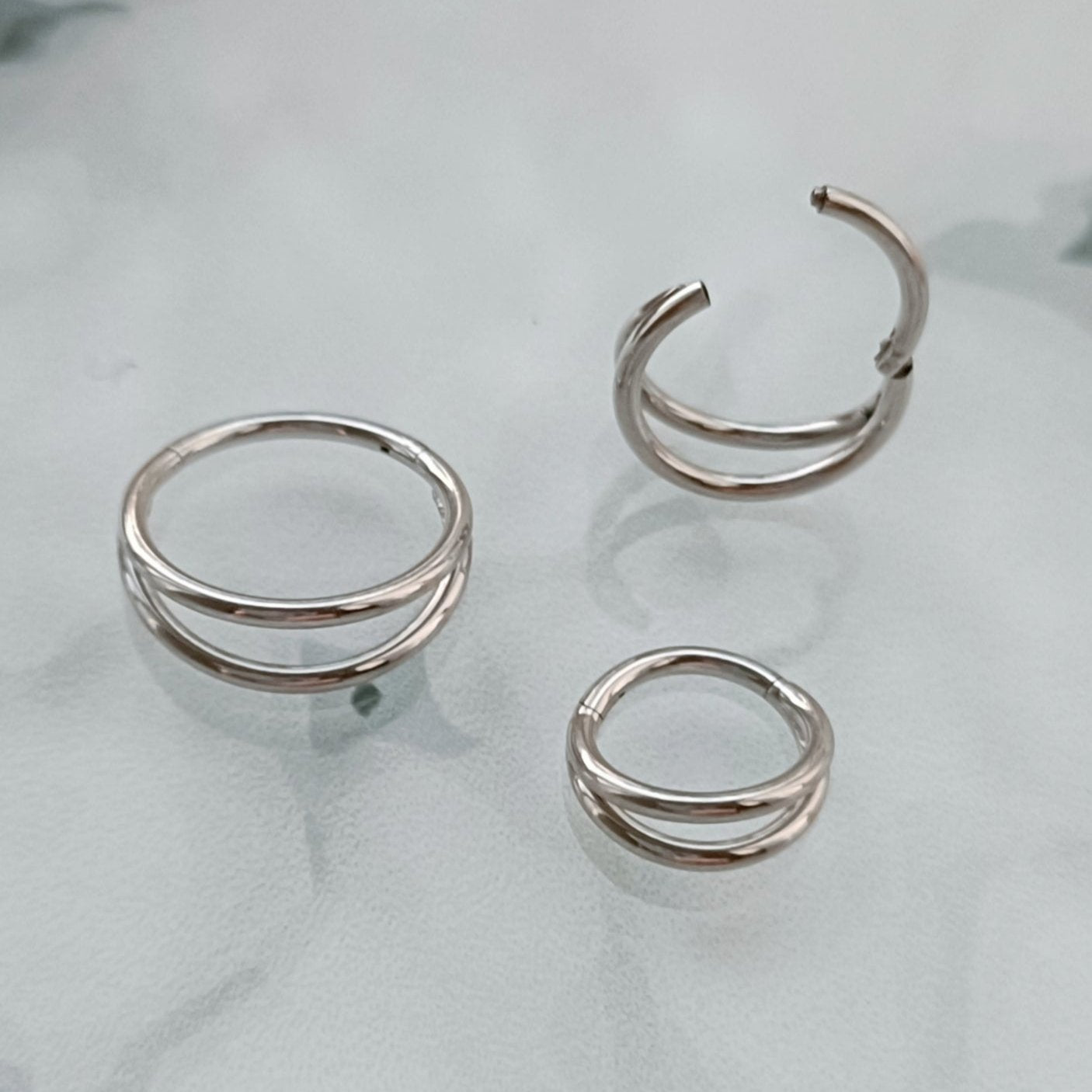 Piercing clicker hinged segment double plain rings ( surgical steel )