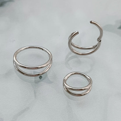 Piercing clicker hinged segment double plain rings ( surgical steel )