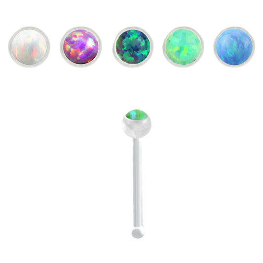 Straight nose stud with 1.5mm round synthetic opal ( acrylic )