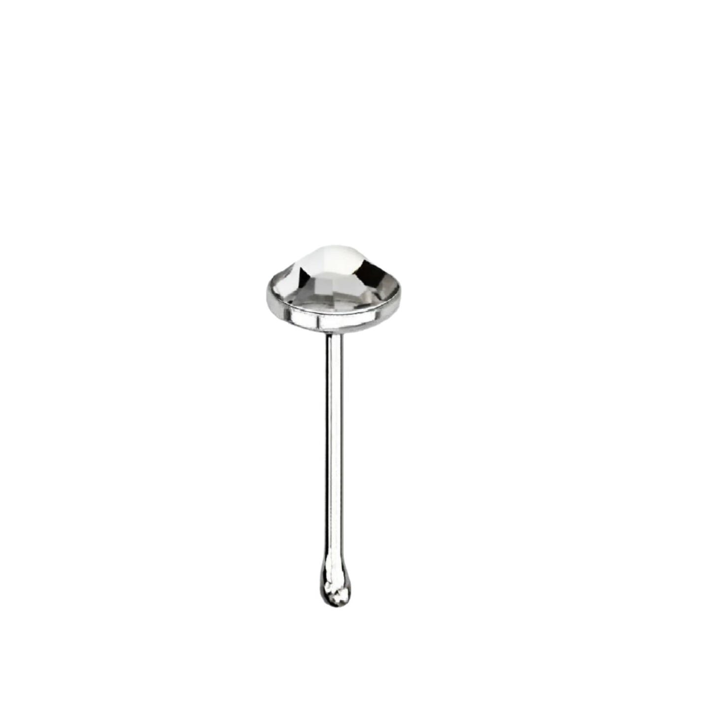 Straight nose stud with 3mm clear crystal top ( sterling silver )