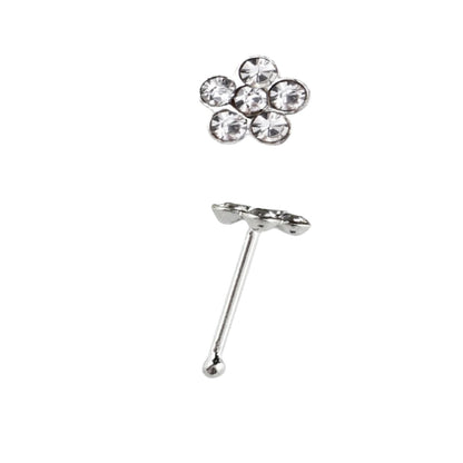 Straight nose stud with flower design top ( sterling silver )