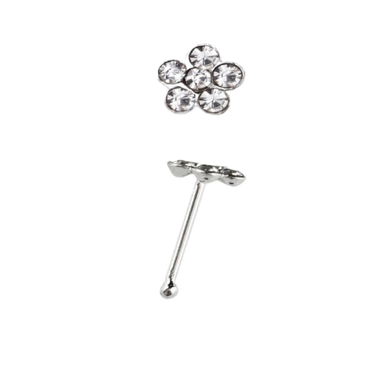 Straight nose stud with flower design top ( sterling silver )
