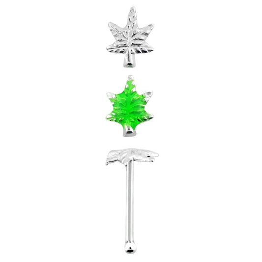 Straight nose stud with marijuana leaves top ( sterling silver )