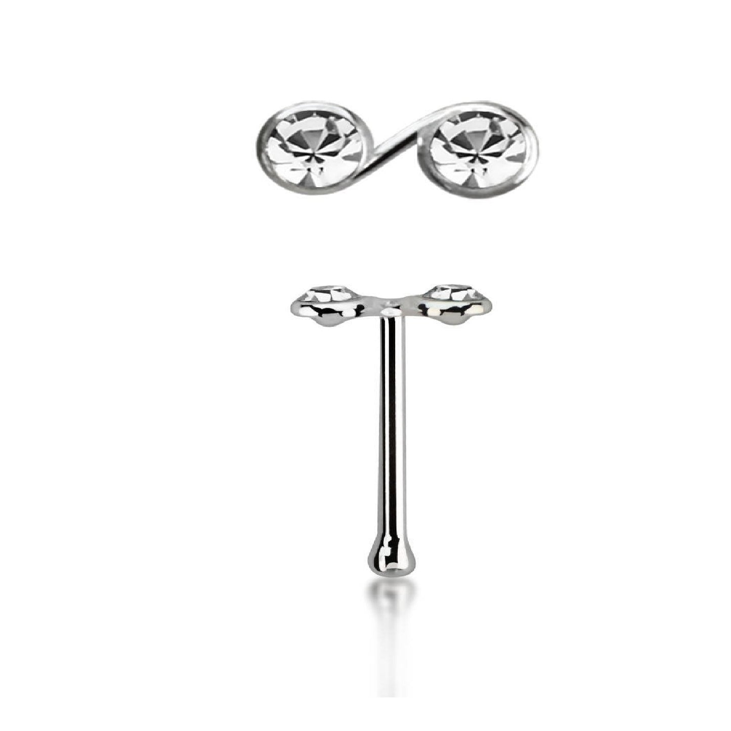 Straight nose stud with infinite crystals top ( sterling silver )