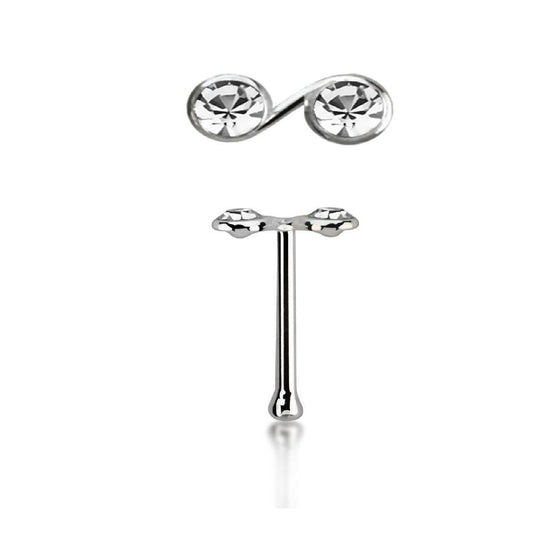 Straight nose stud with infinite crystals top ( sterling silver )