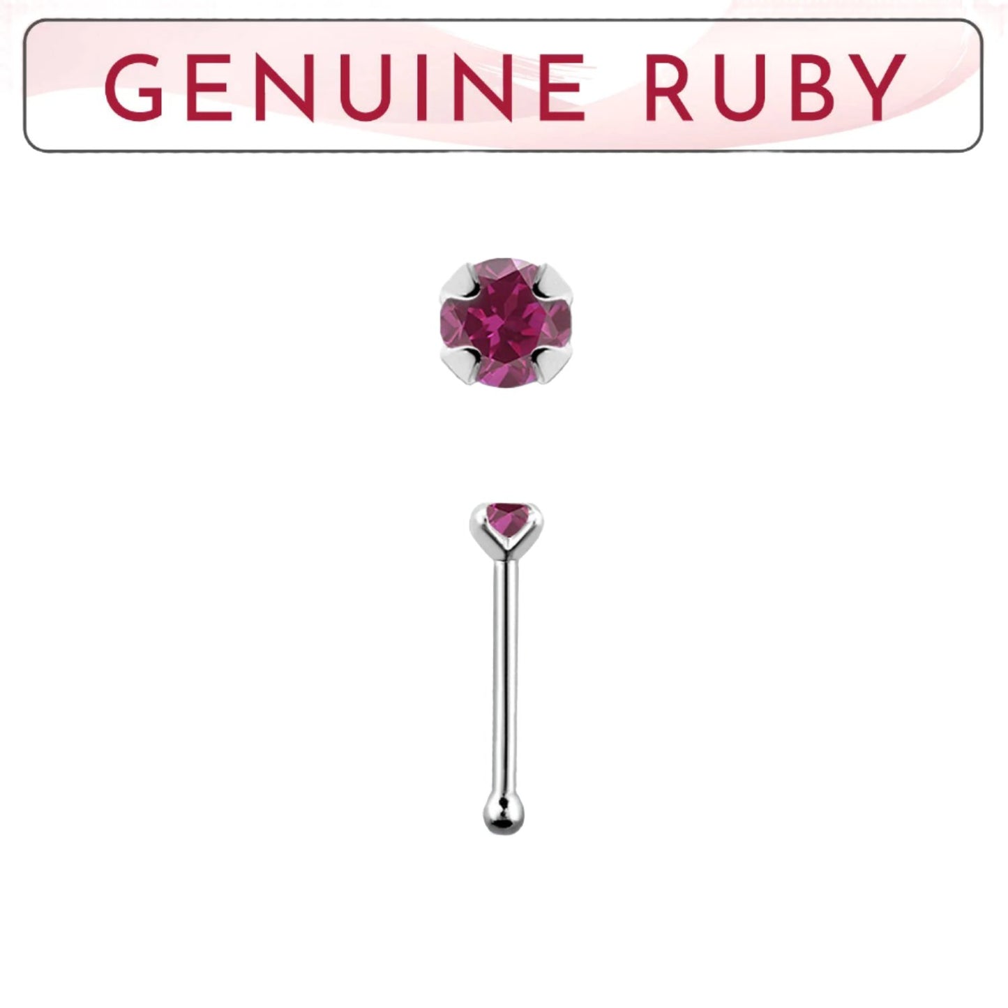 Straight nose stud with 2mm genuine ruby ( sterling silver )