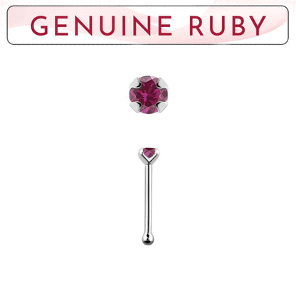 Straight nose stud with 2mm genuine ruby ( sterling silver )