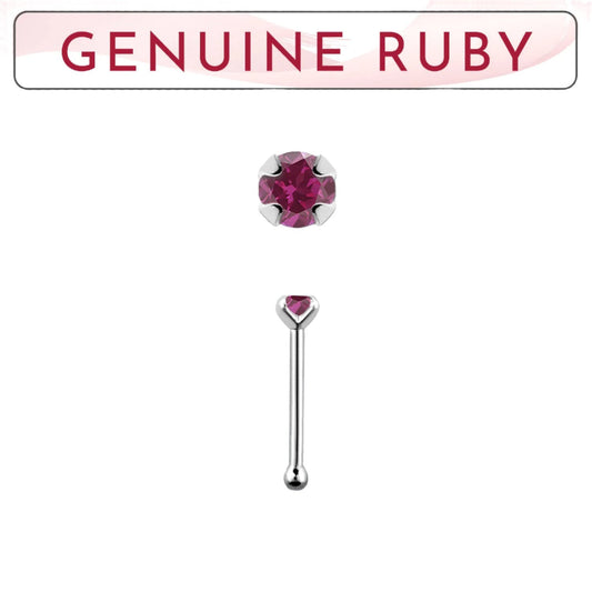 Straight nose stud with 2mm genuine ruby ( sterling silver )