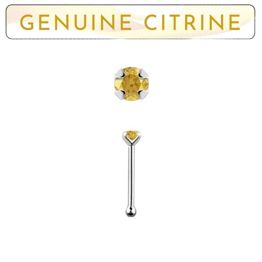 Straight nose stud with 2mm genuine citrine ( sterling silver )