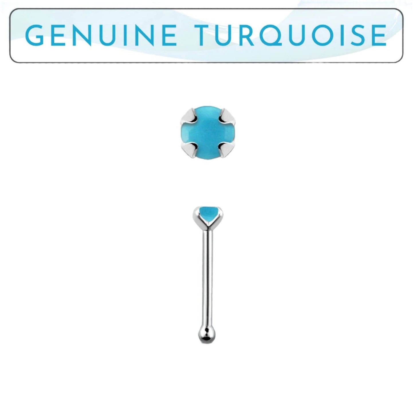 Straight nose stud with 2mm genuine turquoise ( sterling silver )