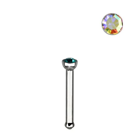 Straight nose stud with 2mm crystal top ( surgical steel  )