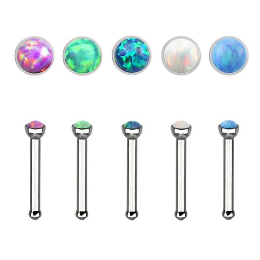 Straight nose stud with 1.5mm round synthetic opal ( surgical steel )