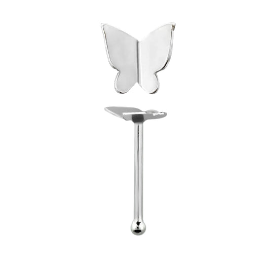 Straight nose stud with butterfly shaped top ( sterling silver )