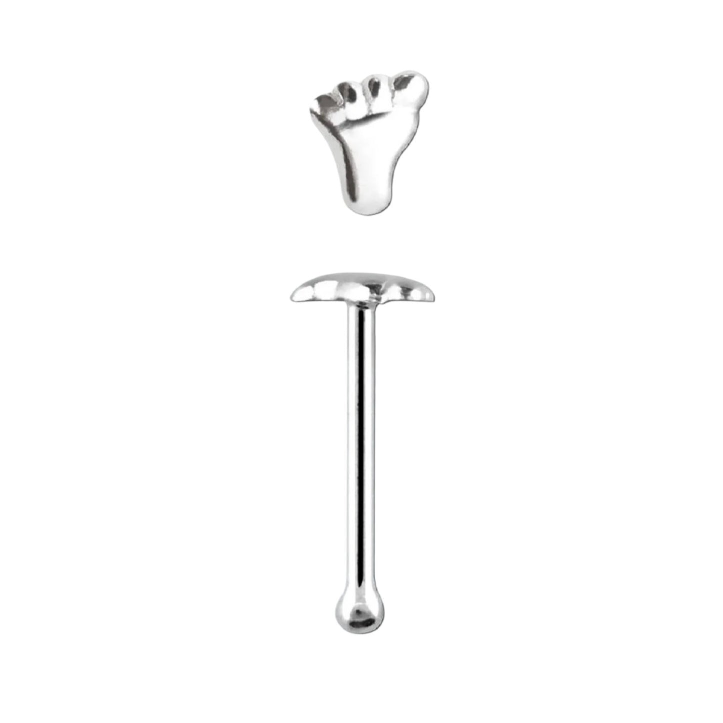 Straight nose stud with small baby foot top ( sterling silver )