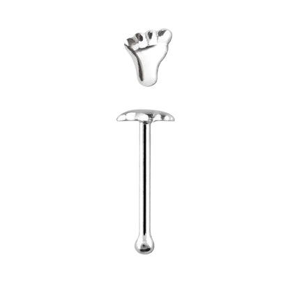 Straight nose stud with small baby foot top ( sterling silver )