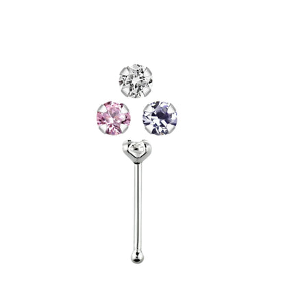 Straight nose stud with 2.5mm Cubic Zirconia ( sterling silver )