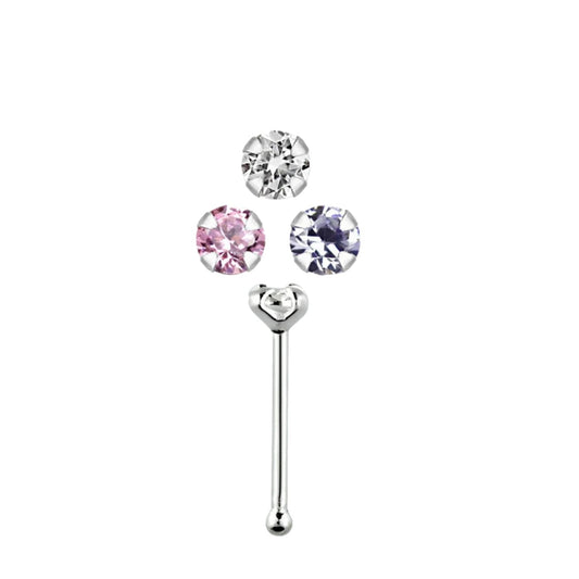 Straight nose stud with 2.5mm Cubic Zirconia ( sterling silver )