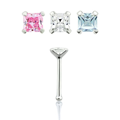 Straight nose stud with 2mm square shaped cz ( sterling silver )