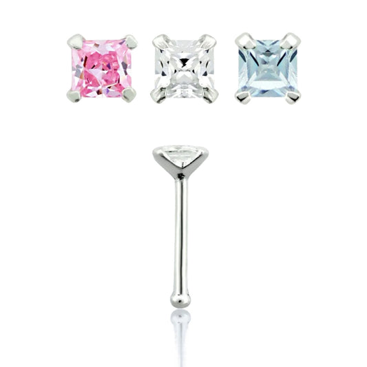 Straight nose stud with 2mm square shaped cz ( sterling silver )