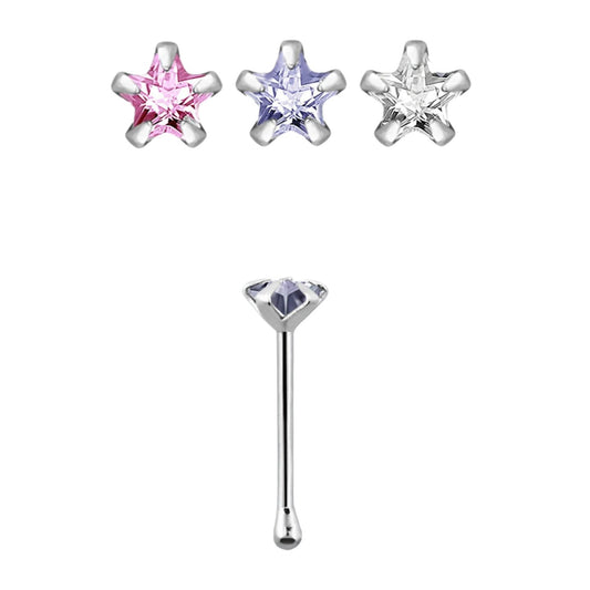 Straight nose stud with 3 mm star cz ( sterling silver )