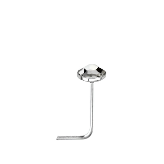 L-shaped nose stud with 2.5 mm clear crystal top ( sterling silver )
