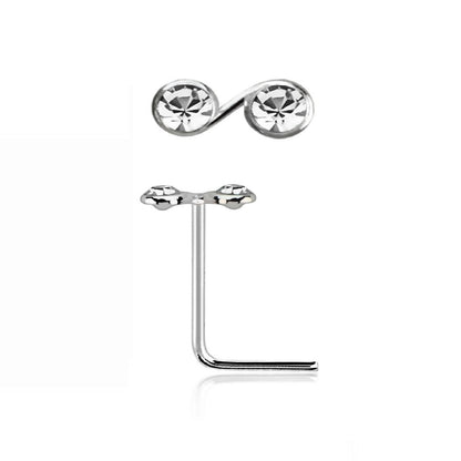 L-shaped nose stud with infinite crystals top ( sterling silver )