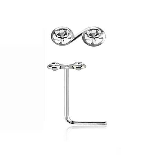 L-shaped nose stud with infinite crystals top ( sterling silver )