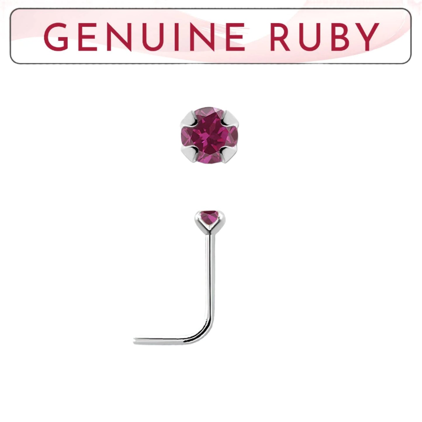 L-shaped nose stud with 2mm genuine ruby ( sterling silver )