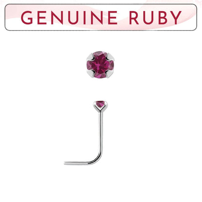 L-shaped nose stud with 2mm genuine ruby ( sterling silver )
