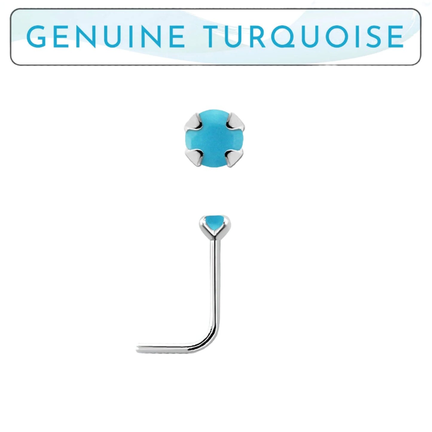 L-shaped nose stud with 2mm genuine turquoise ( sterling silver )
