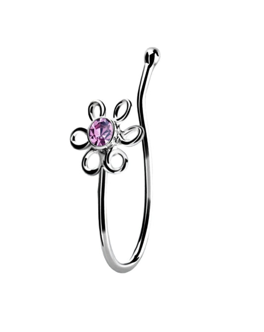 Fake Piercing flower with crystal stone clip ( sterling silver )