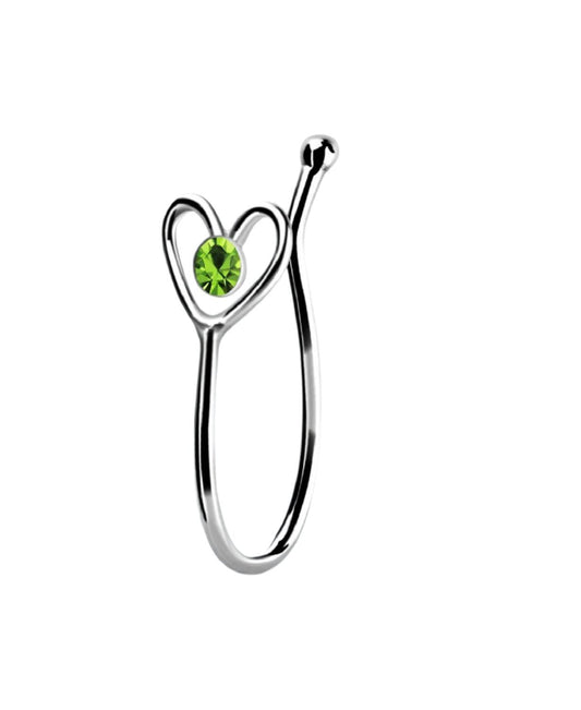 Fake Piercing heart with crystal stone clip ( sterling silver )