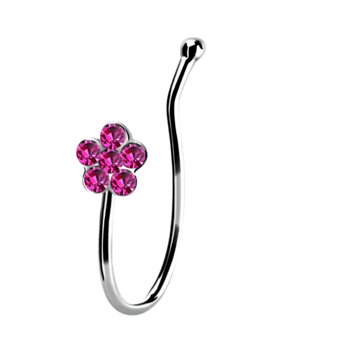 Fake Piercing with flower multi crystals clip ( sterling silver )
